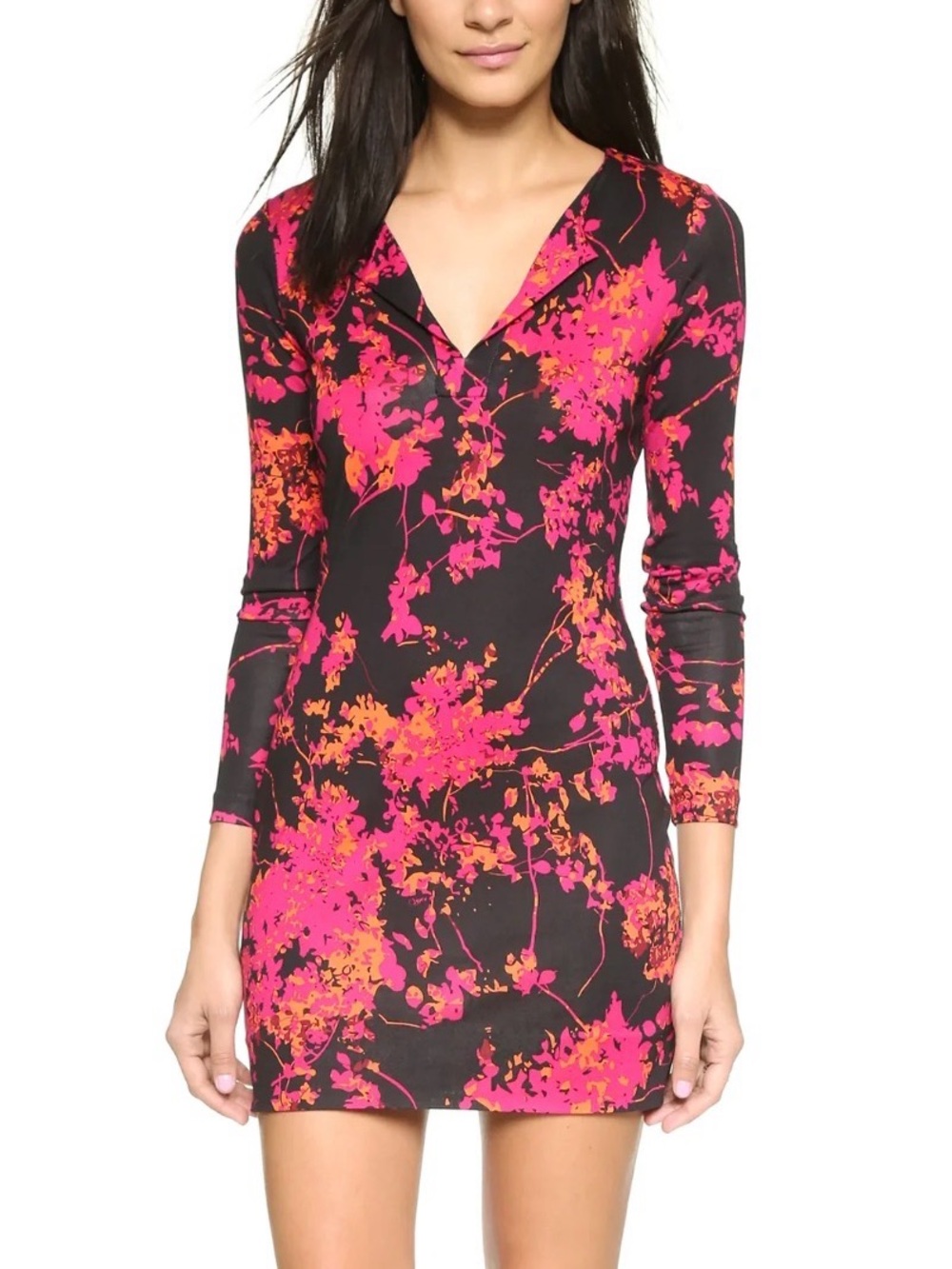 Diane Von Furstenberg Reina Mini Dress with Pink & Orange Floral Print size 2